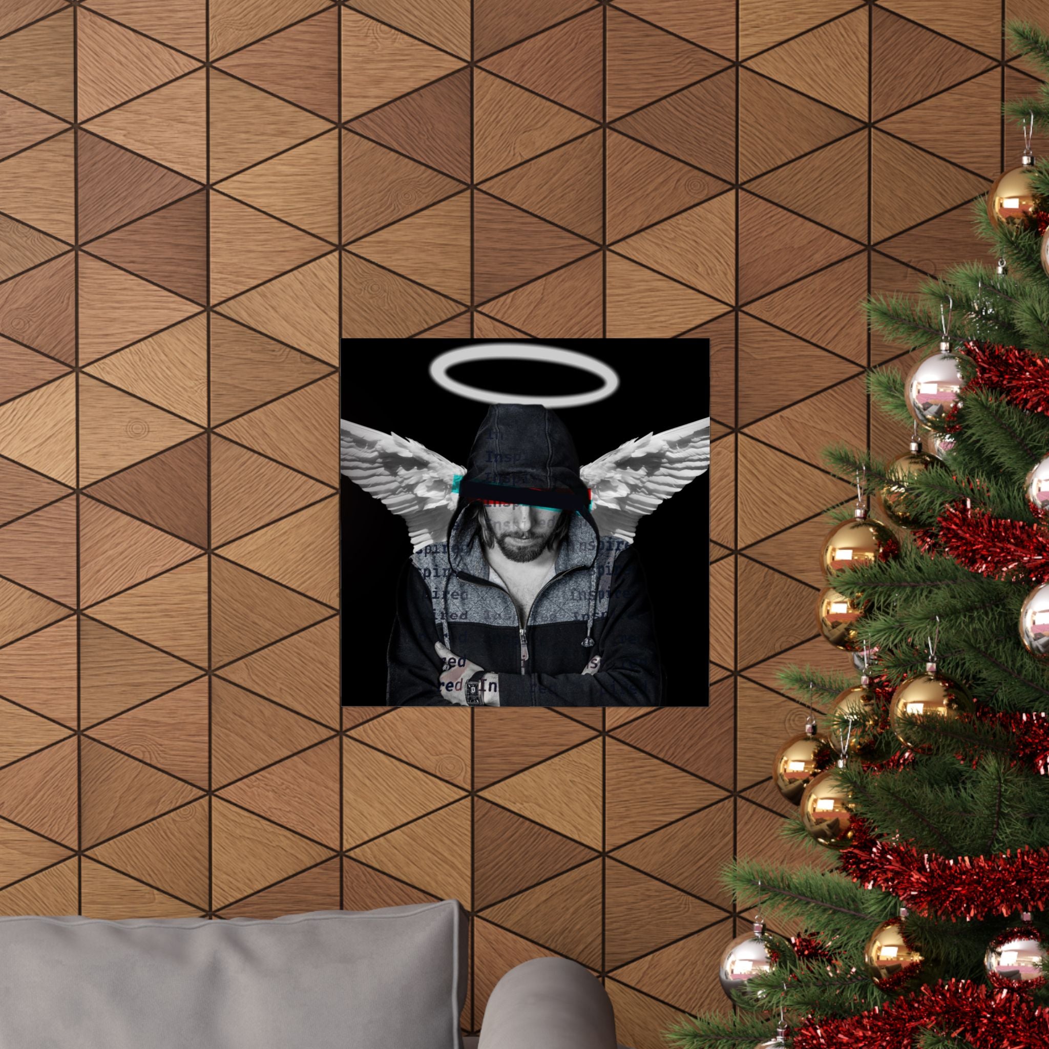 Modern Angel Poster - Black & White Geometric Wings Art Print