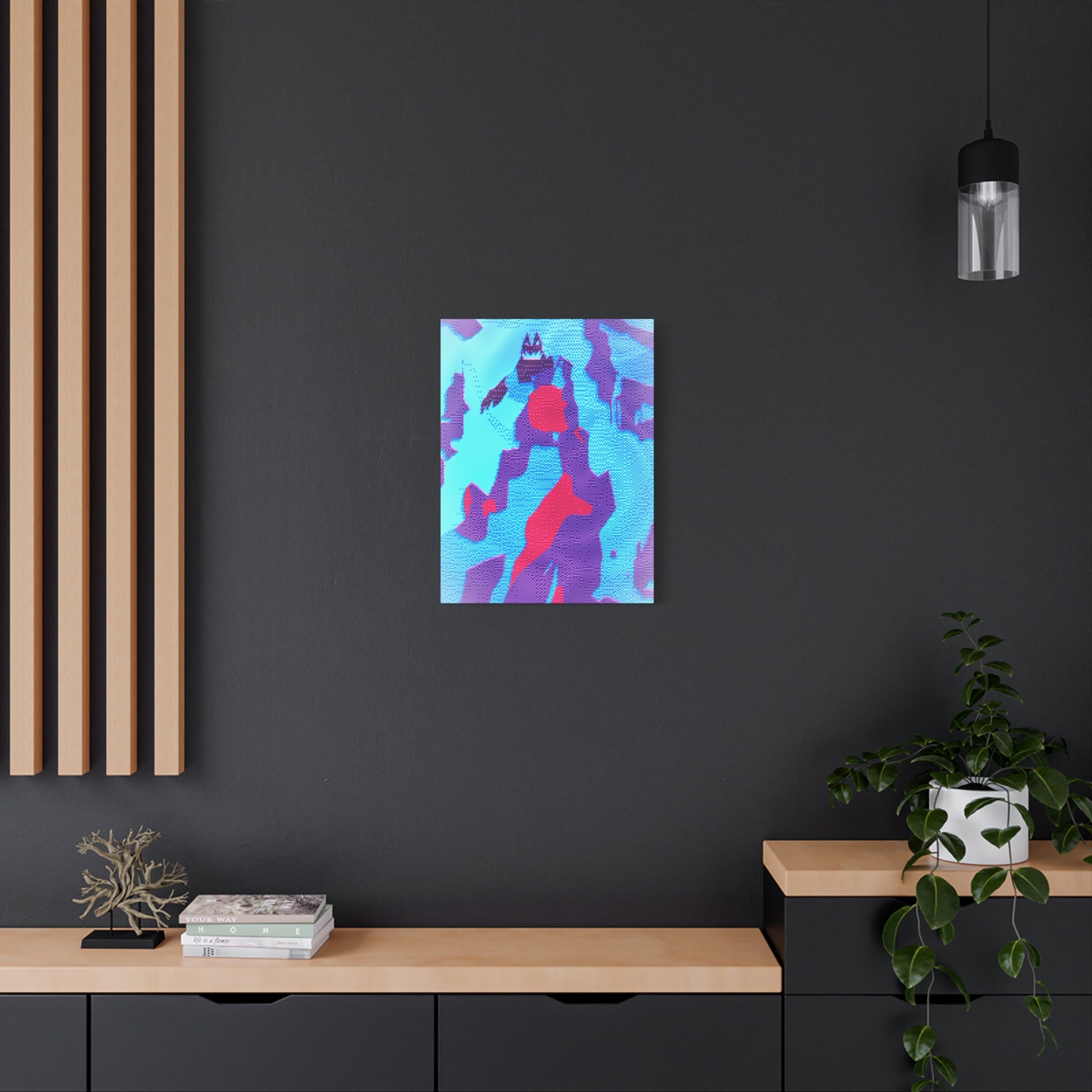 Retro Ice Cave Canvas Wall Art - Cool-Toned Glitch Winter Decor