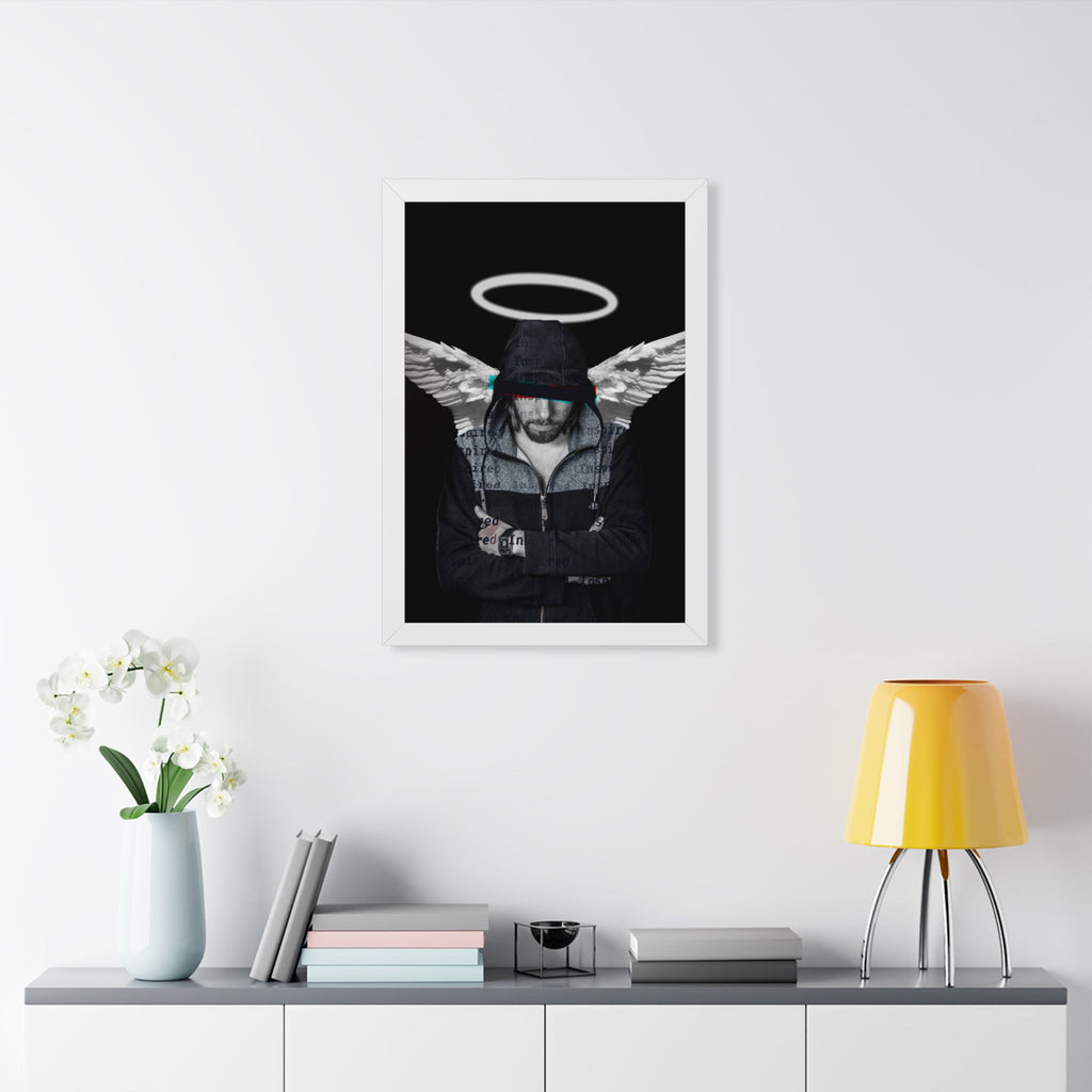 Modern Angel Framed Poster - Black & White Geometric Wings Wall Art