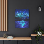 Cosmic Frosted City Canvas Art - Winter Metropolitan Nightscape