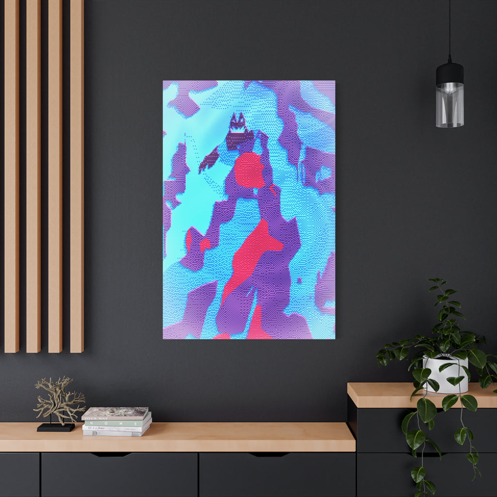 Retro Ice Cave Canvas Wall Art - Cool-Toned Glitch Winter Decor