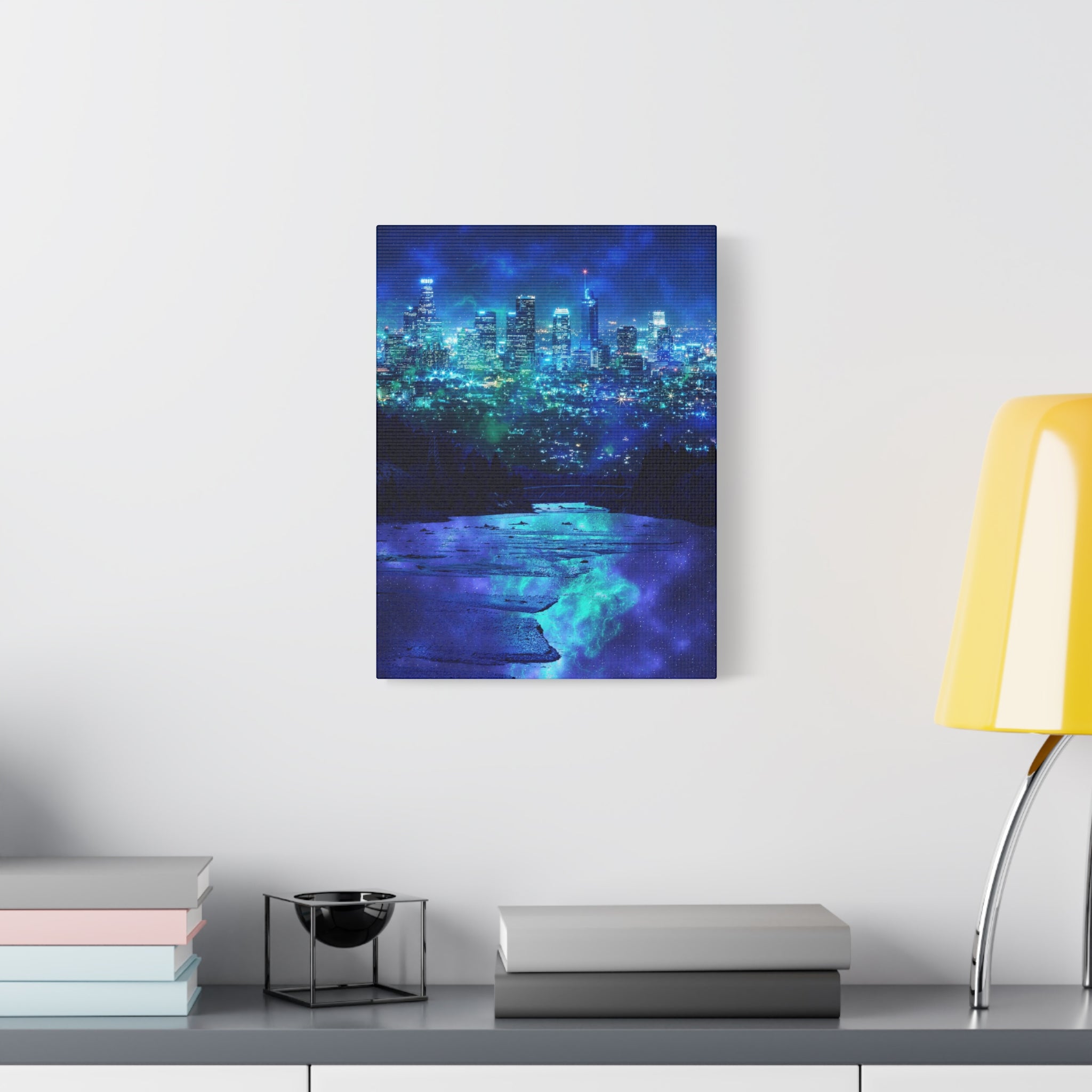 Cosmic Frosted City Canvas Wall Art - Winter Cityscape Decor