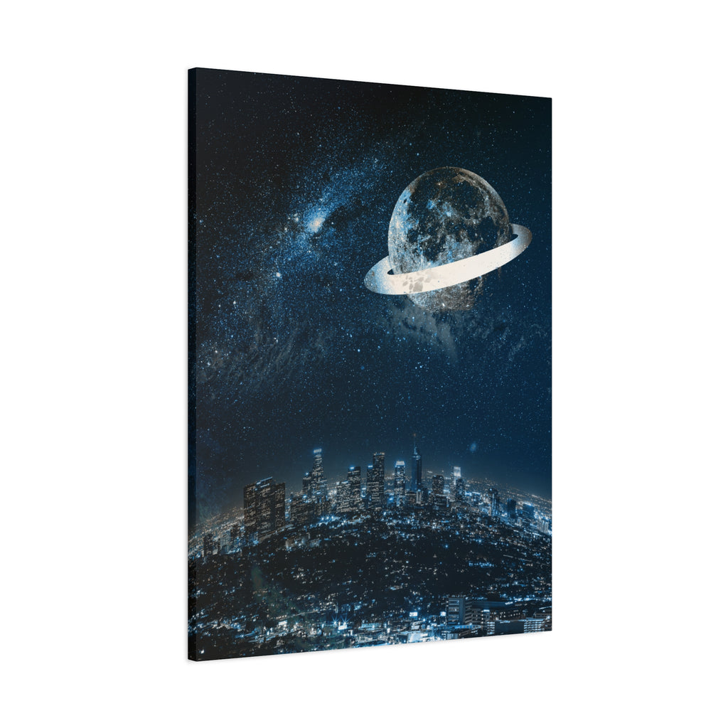 Starlight Cityscape Under a Celestial Moon Canvas Wall Art