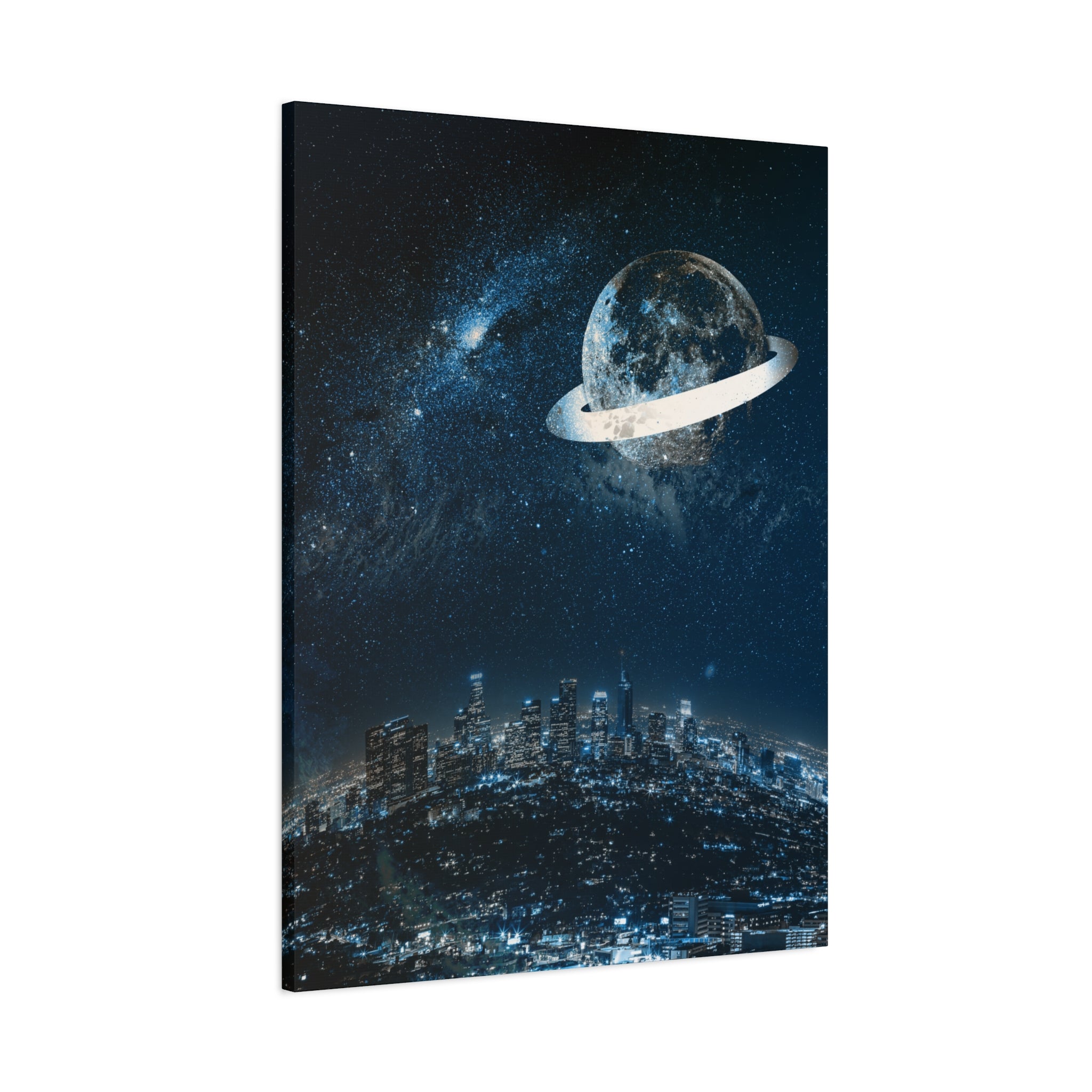 Starlight Cityscape Under a Celestial Moon Canvas Wall Art