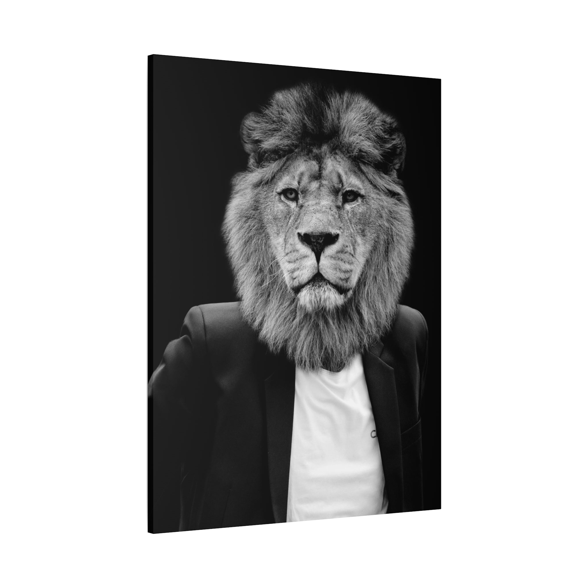Lion in a Suit Canvas Wall Art - Modern Quirky Animal Portrait