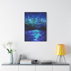 Cosmic Frosted City Canvas Wall Art - Winter Cityscape Decor