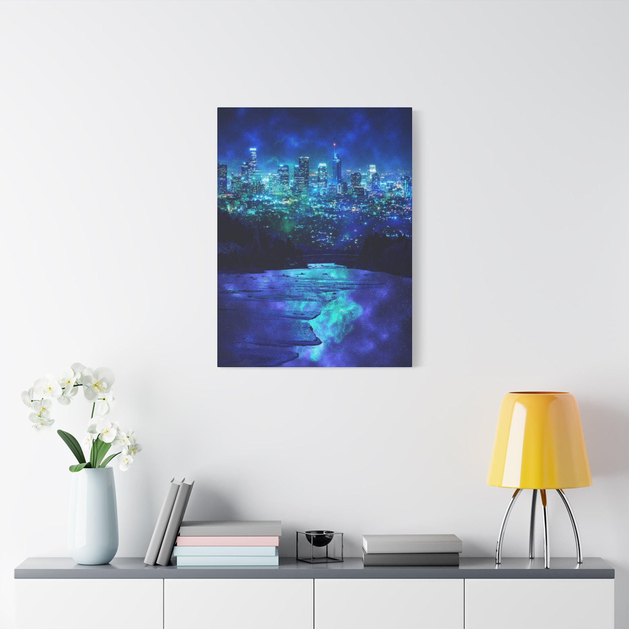 Cosmic Frosted City Canvas Wall Art - Winter Cityscape Decor
