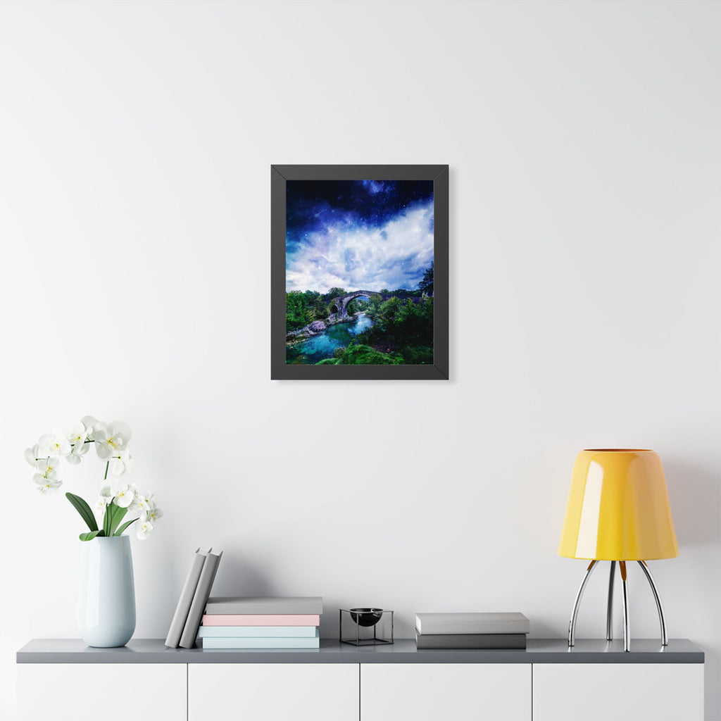 Enchanted Forest Poster - Starry Bridge River Fantasy Art Print