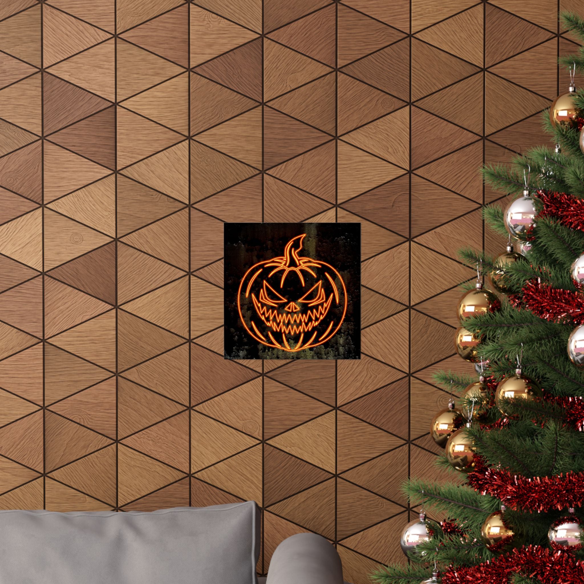 Neon Pumpkin Poster - Spooky Halloween Orange & Black Art Print