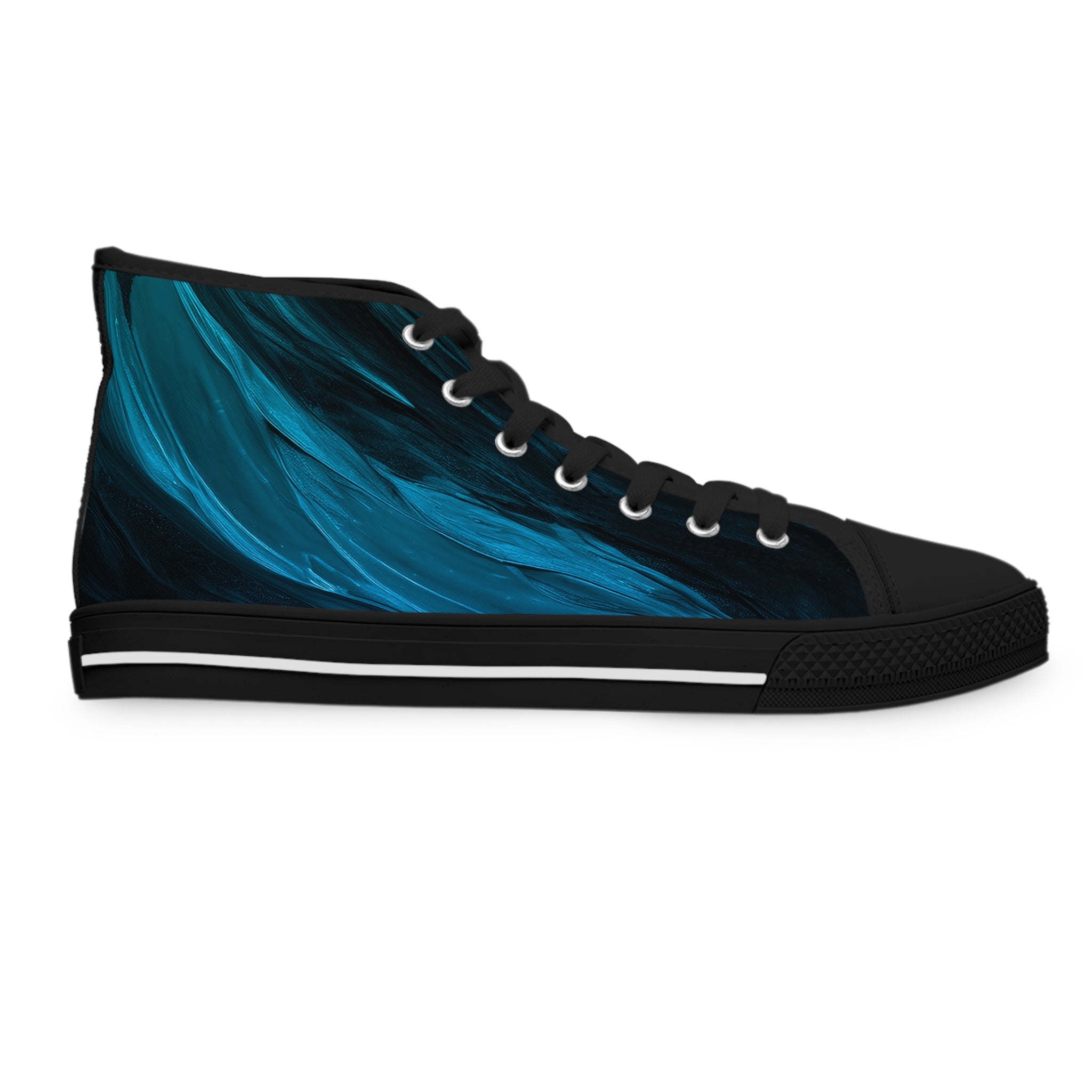 Paint Flow Blue Abstract Wave High-Top Sneakers - Teal Ocean Art