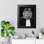 Lion in a Suit Framed Poster - Majestic Business Animal Wall Art