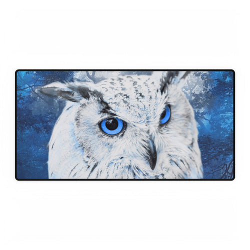 Frost Owl Desk Mat - Winter Forest Bird Mouse Pad
