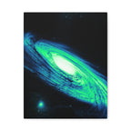Vaporwave Green Blue Spiral Galaxy Canvas Art | Neon Retro Space Nebula Wall Decor