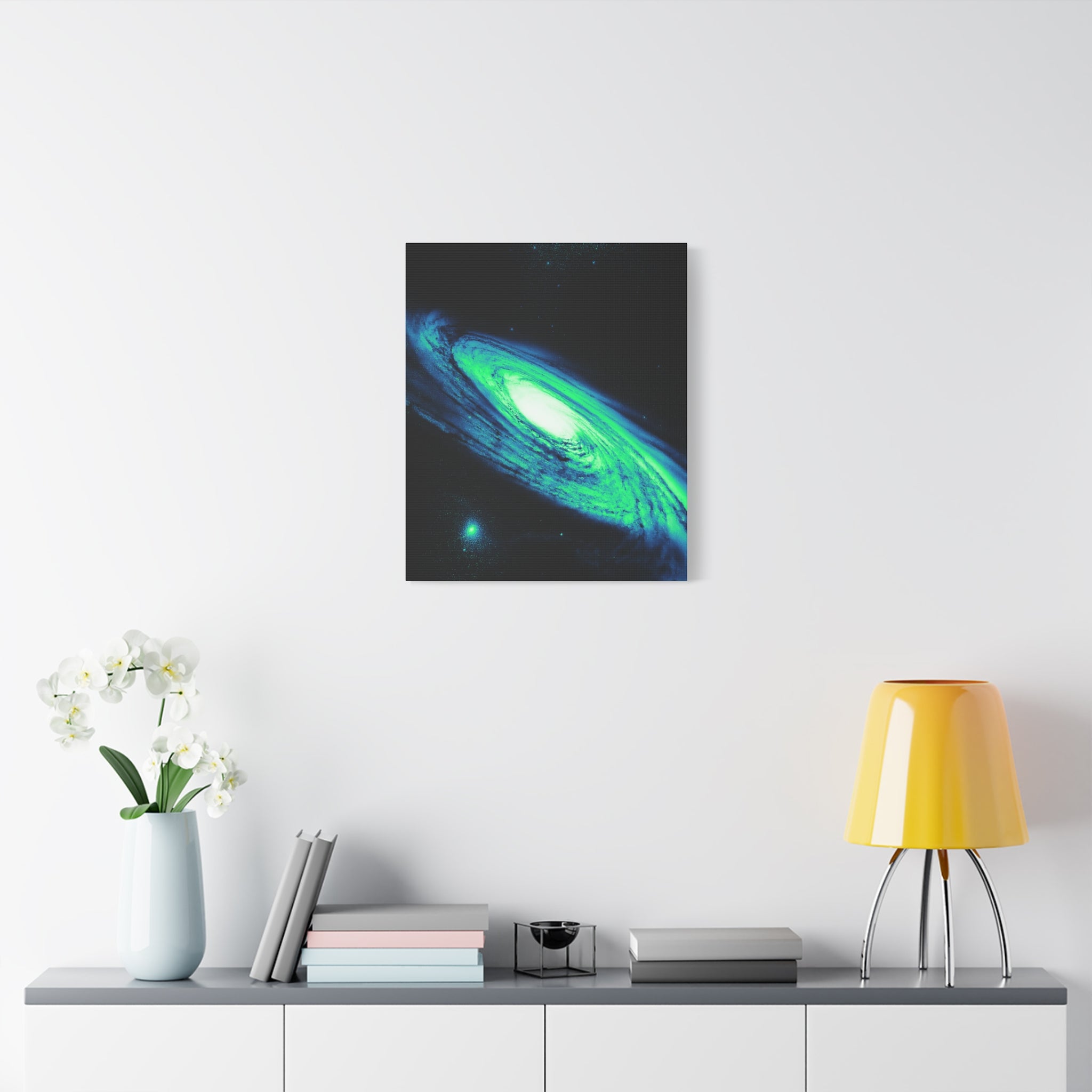 Vaporwave Green Blue Spiral Galaxy Canvas Art | Neon Retro Space Nebula Wall Decor