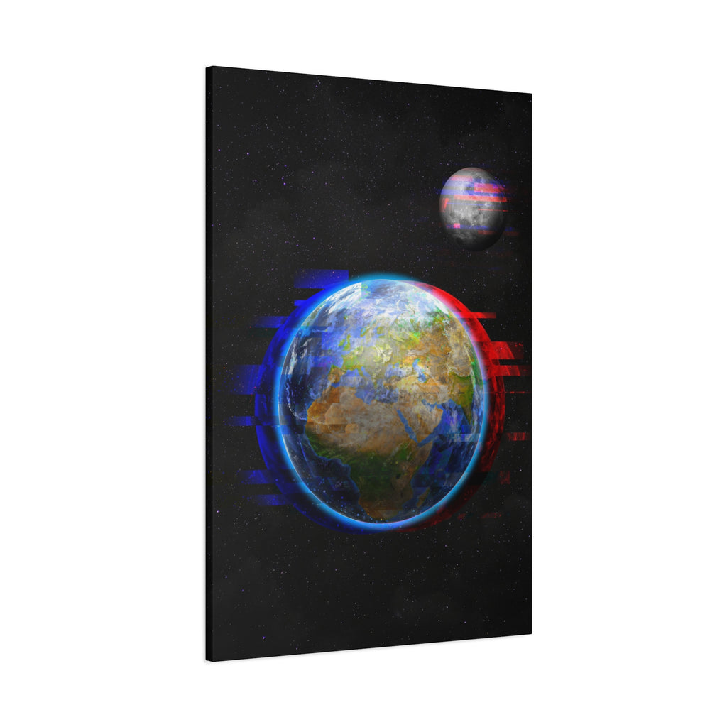 Earth Glitched Canvas Wall Art - Digital Glitch Futuristic World