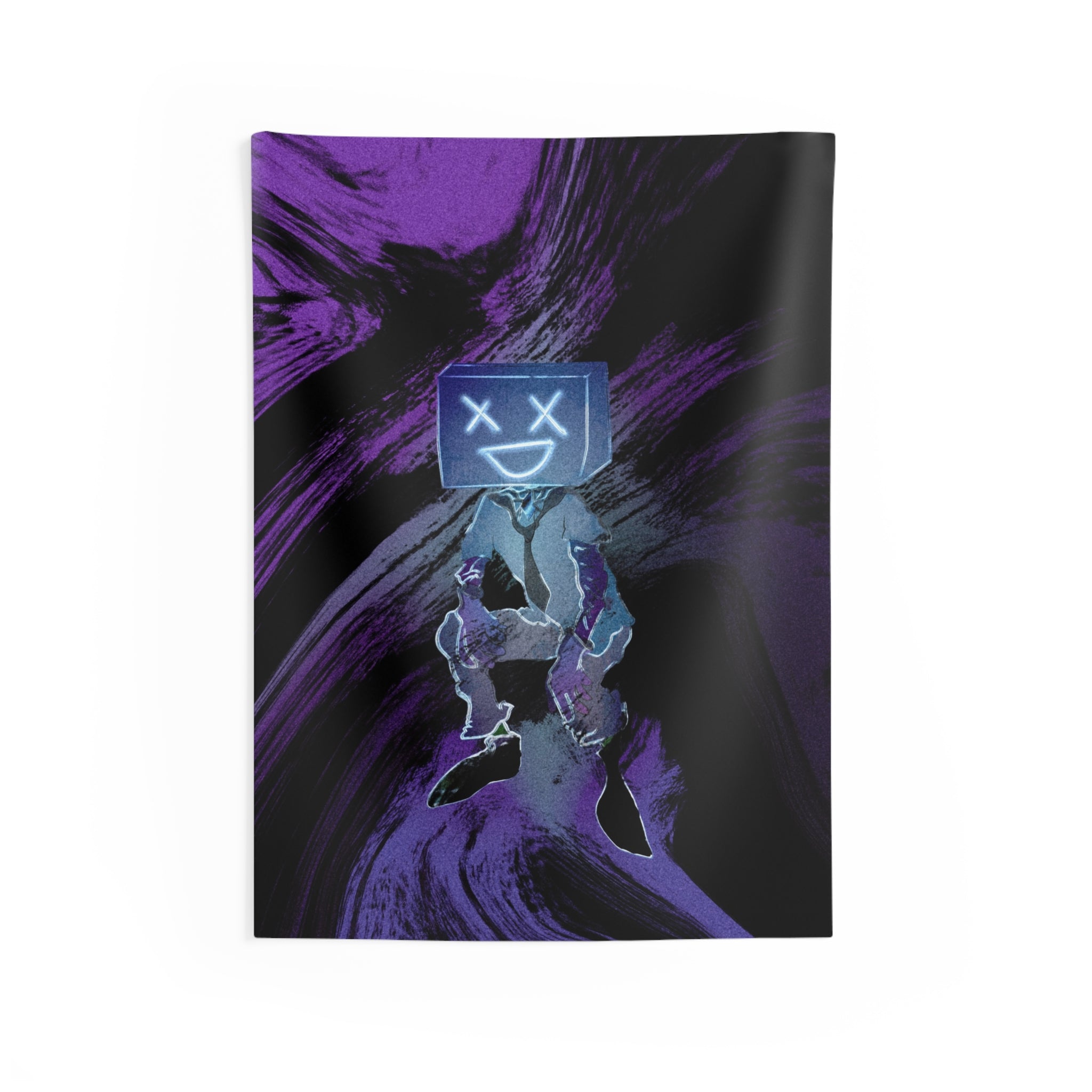Box Head Twisted Tapestry - Surreal Abstract Wall Hanging