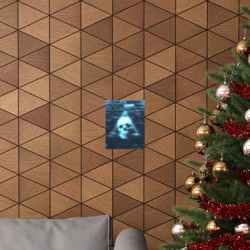 CRT Blue Skull Poster - Cyber-Noir Scanline Skull Art Print