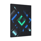 Abstract Techno Blue Canvas Wall Art - Digital Glitch Decor