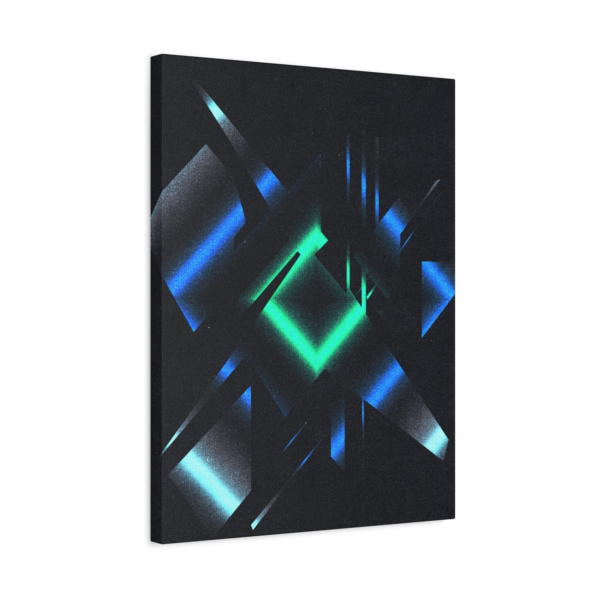Abstract Techno Blue Canvas Wall Art - Digital Glitch Decor