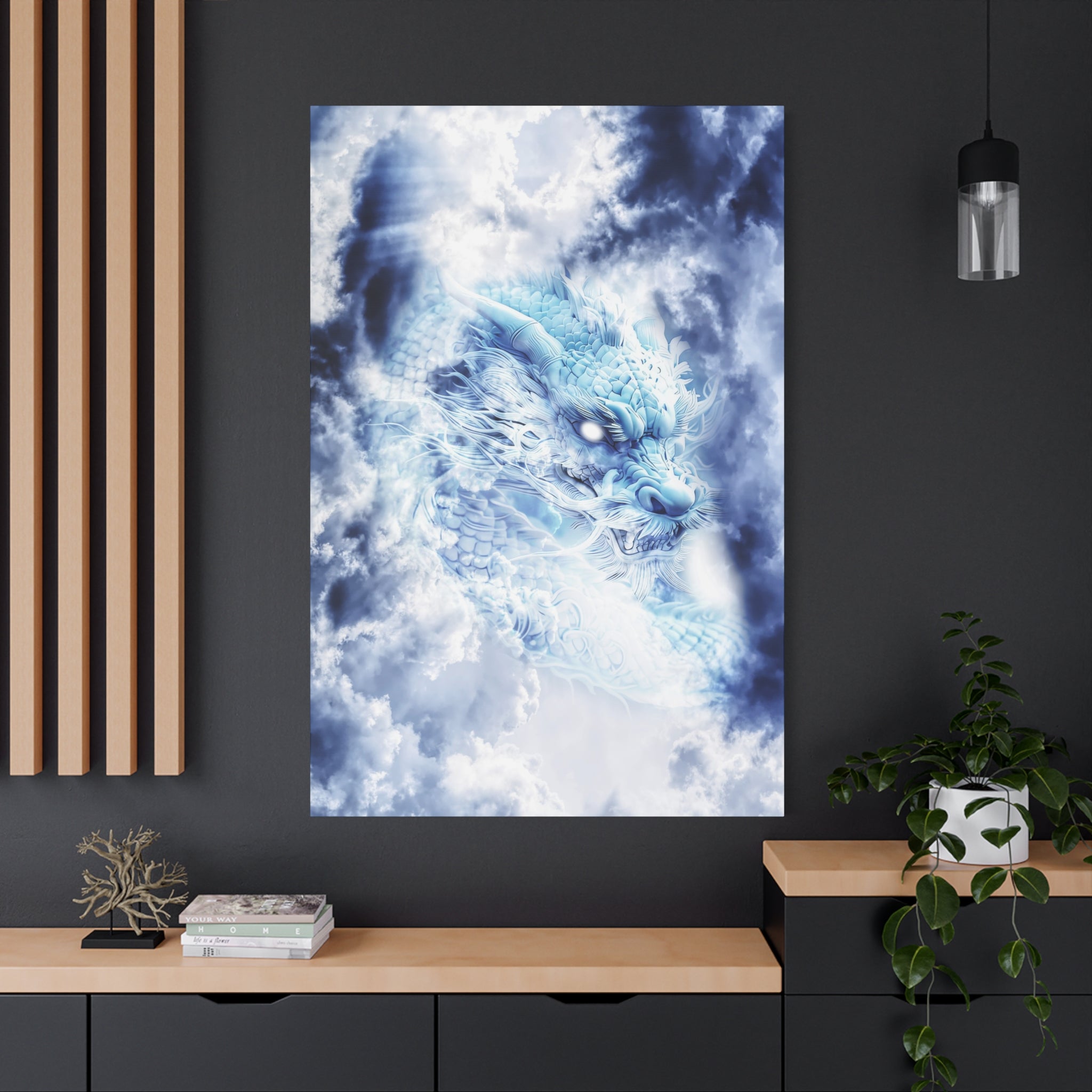 Blue Sky Dragon Canvas Wall Art - Celestial Fantasy Decor