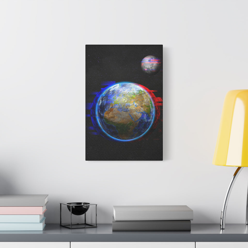 Earth Glitched Canvas Wall Art - Digital Glitch Futuristic World