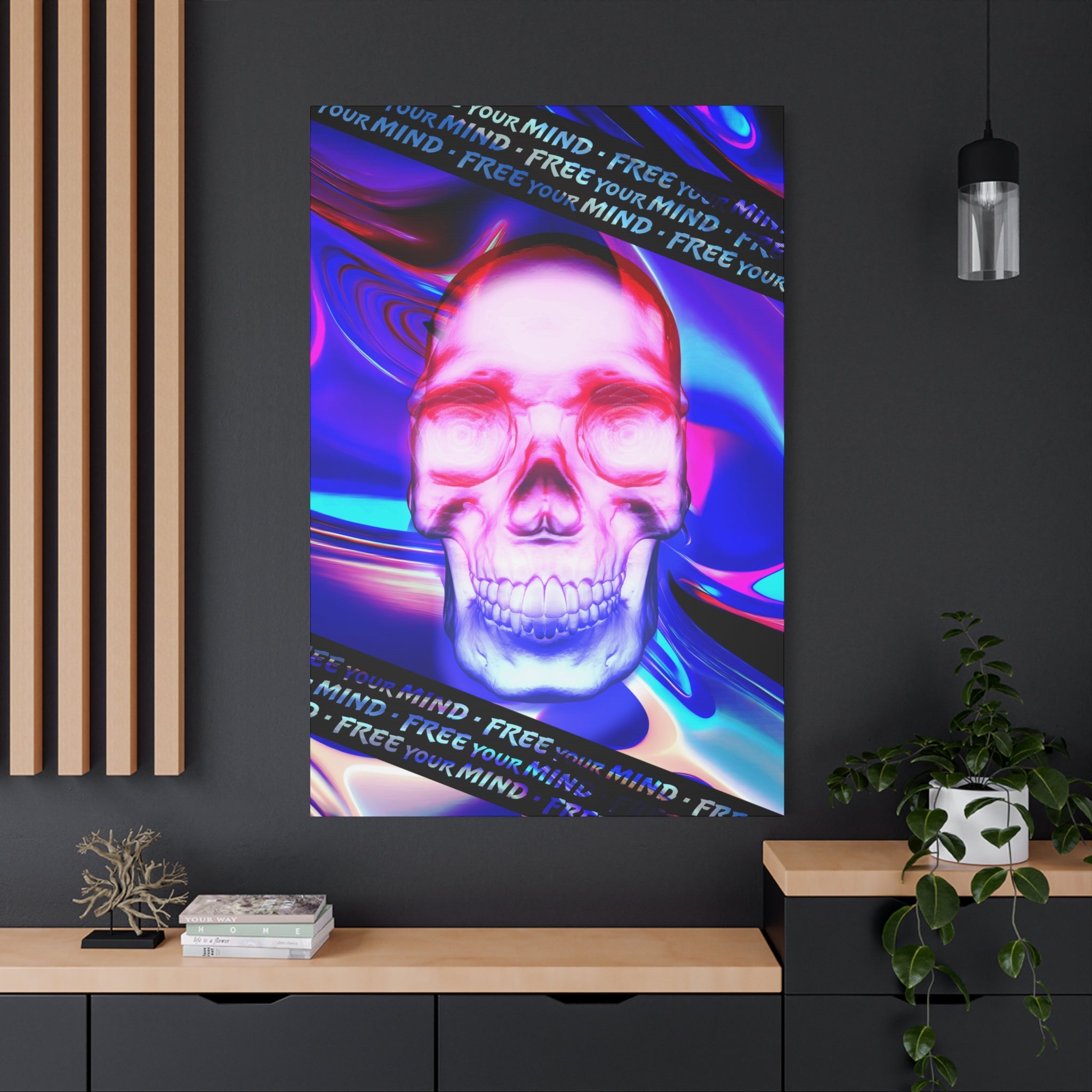 Free Your Mind Psychedelic Skull Canvas Art - Trippy Skeleton Decor