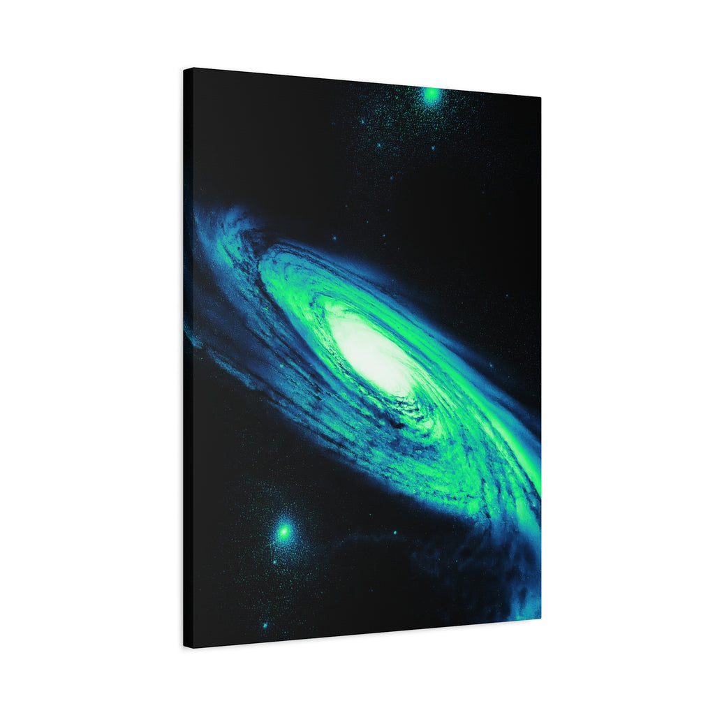 Vaporwave Green Blue Spiral Galaxy Canvas Art | Neon Retro Space Nebula Wall Decor