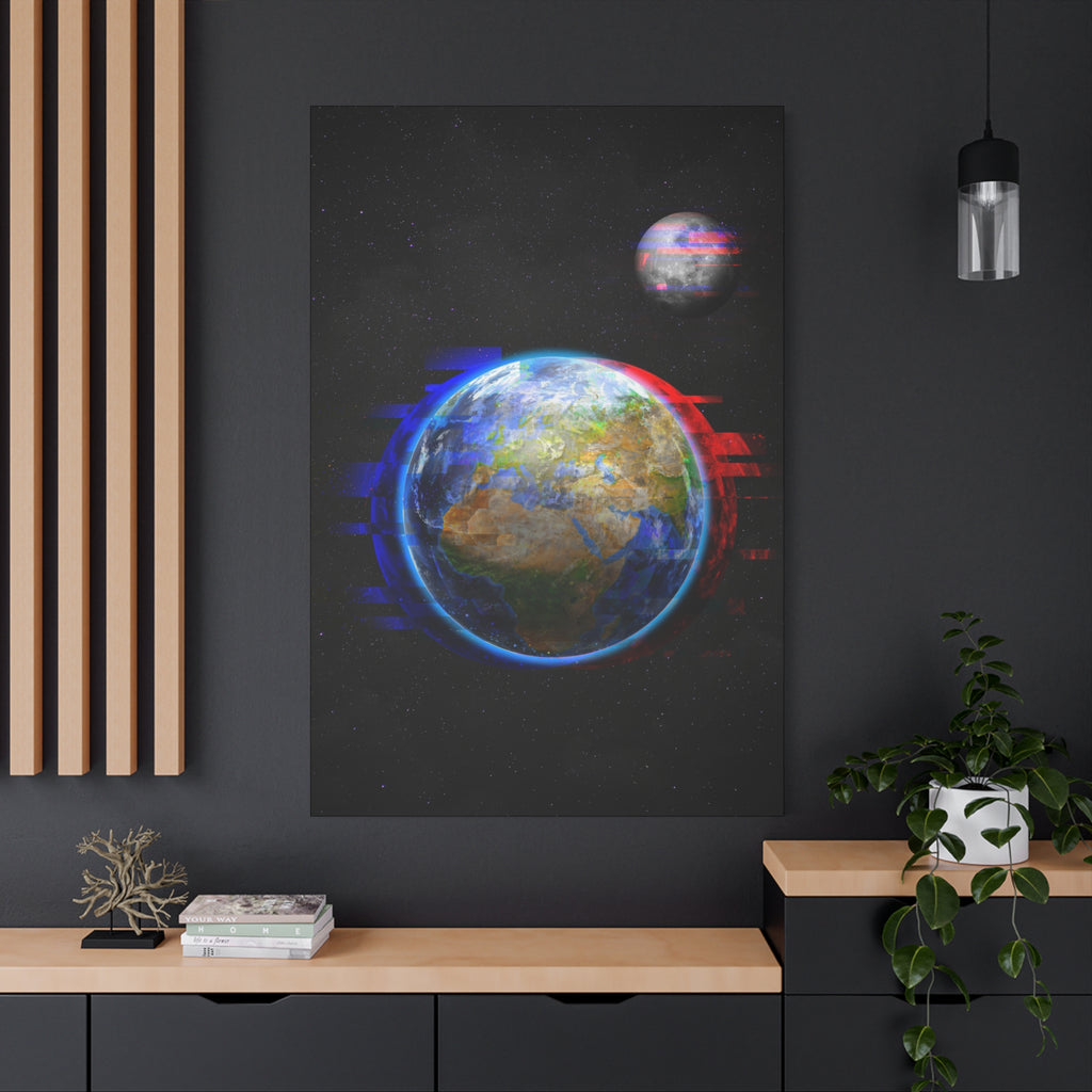 Earth Glitched Canvas Wall Art - Digital Glitch Futuristic World