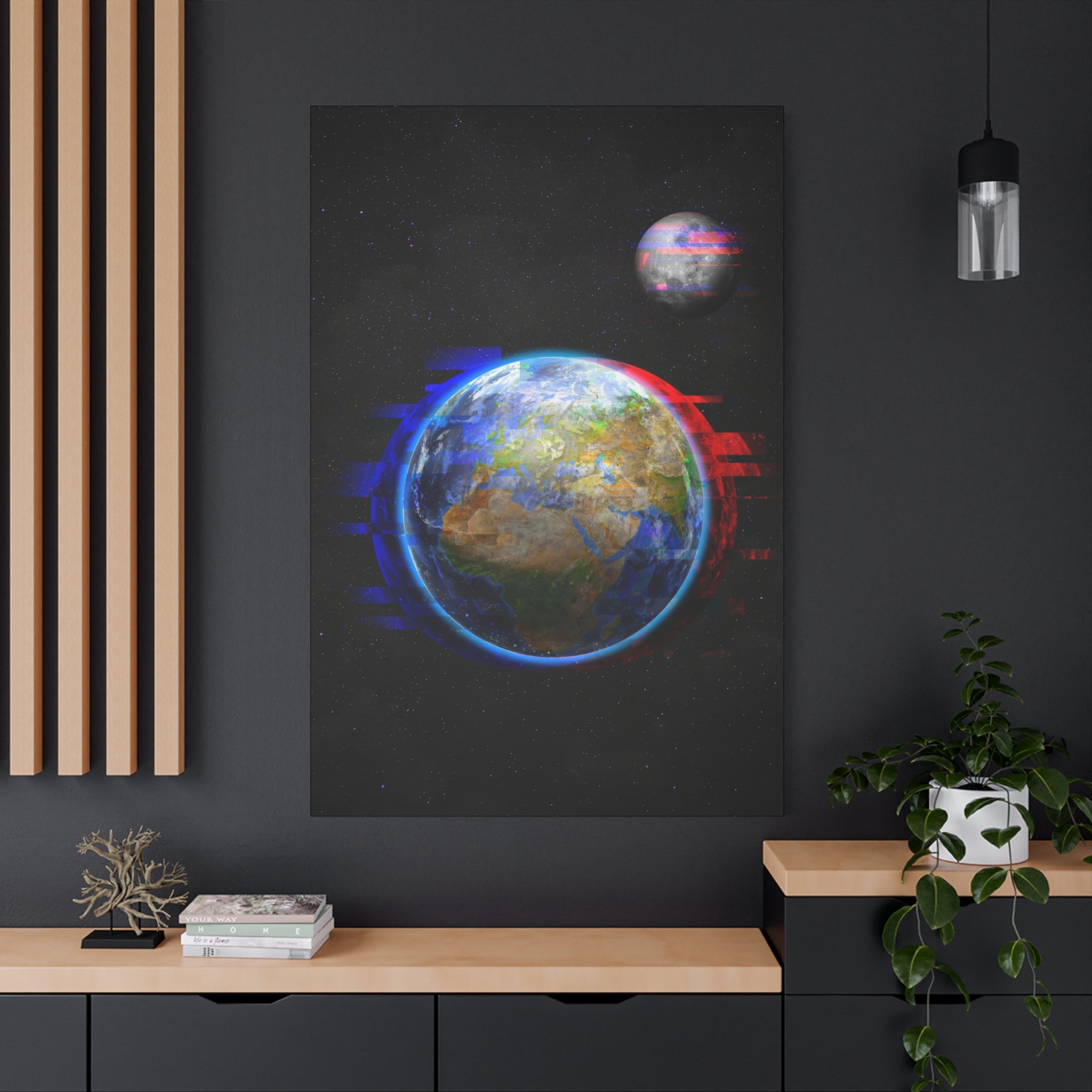 Earth Glitched Canvas Wall Art - Digital Glitch Futuristic World