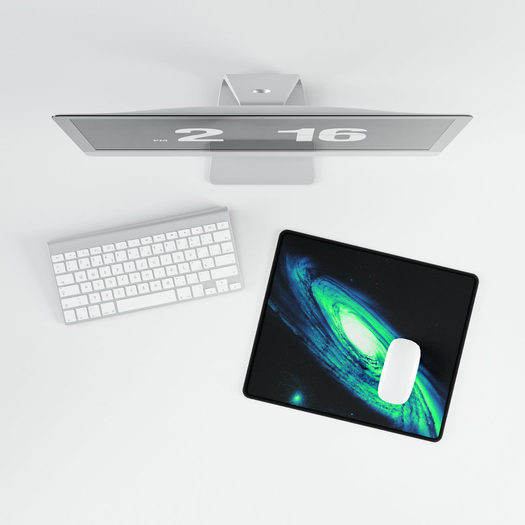 Vaporwave Green and Blue Spiral Galaxy Cosmic Desk Mat Mousepad