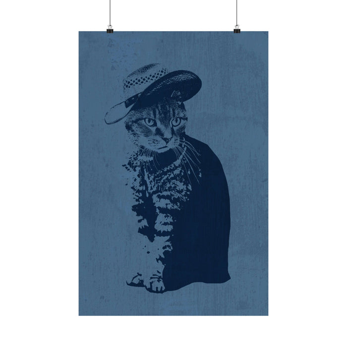 Grey Tabby in a Sunhat Poster - Cute Cat Art Print