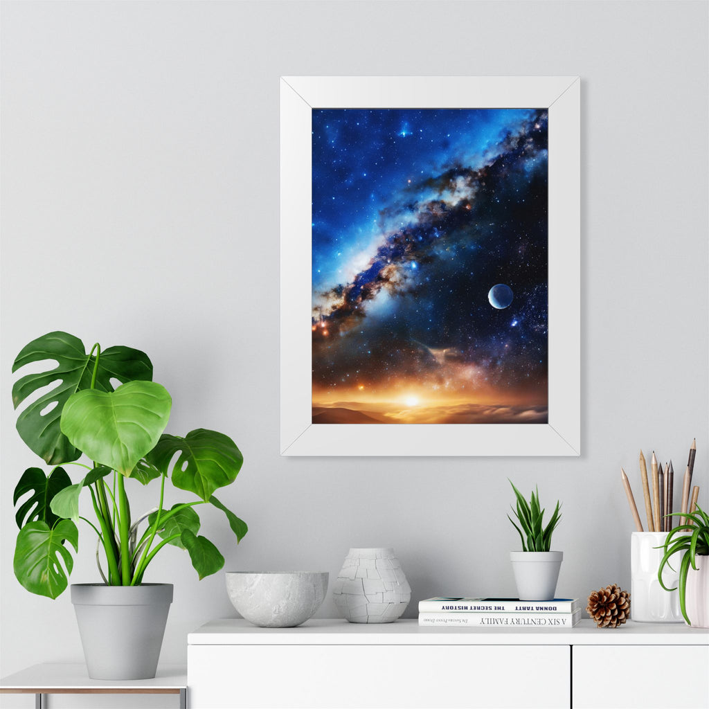 Space Sunrise Framed Poster - Cosmic Galaxy Sunrise Wall Art