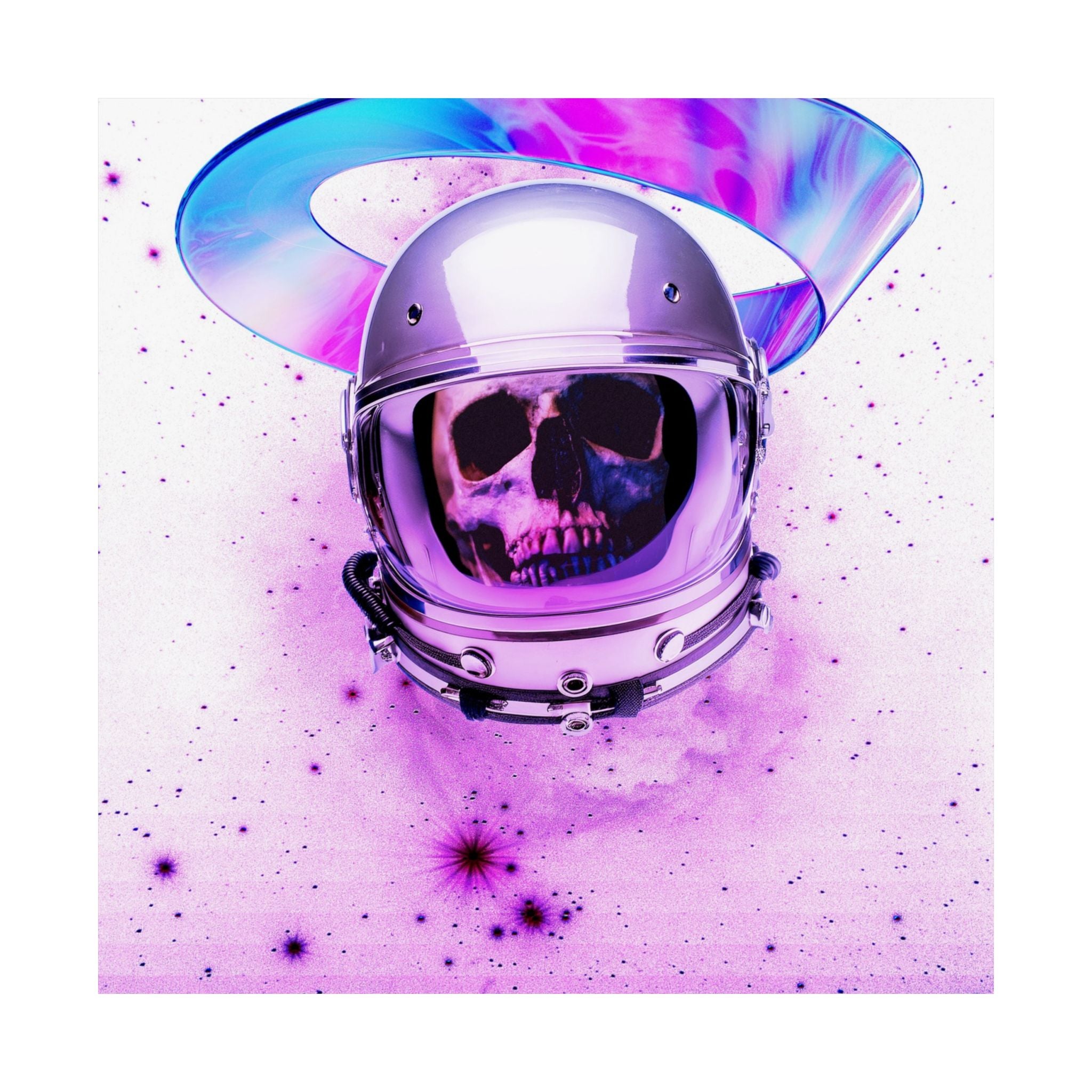 Astronaut Skeleton Skull Poster Print - Neon Space Skull Art