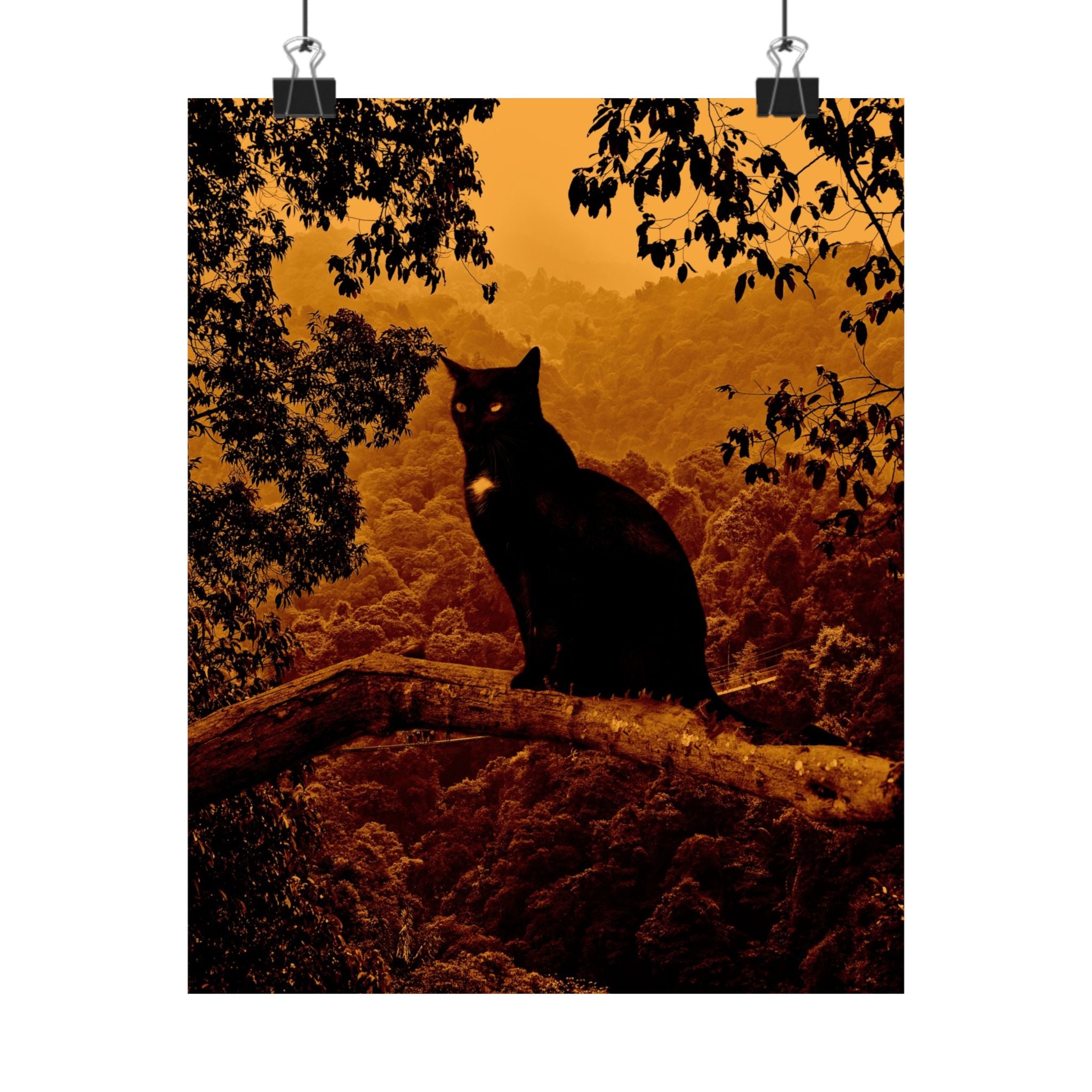 Spooky Cat in Tree Matte Vertical Poster | Premium Quality Art Print for Cat Lovers & Halloween Decor
