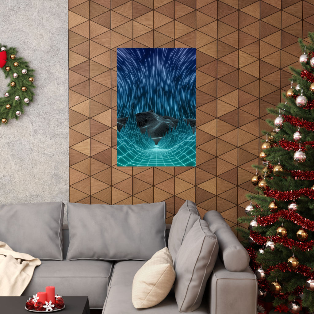 Cyber Wave Escape Poster Print - Synthwave Neon Grid Art