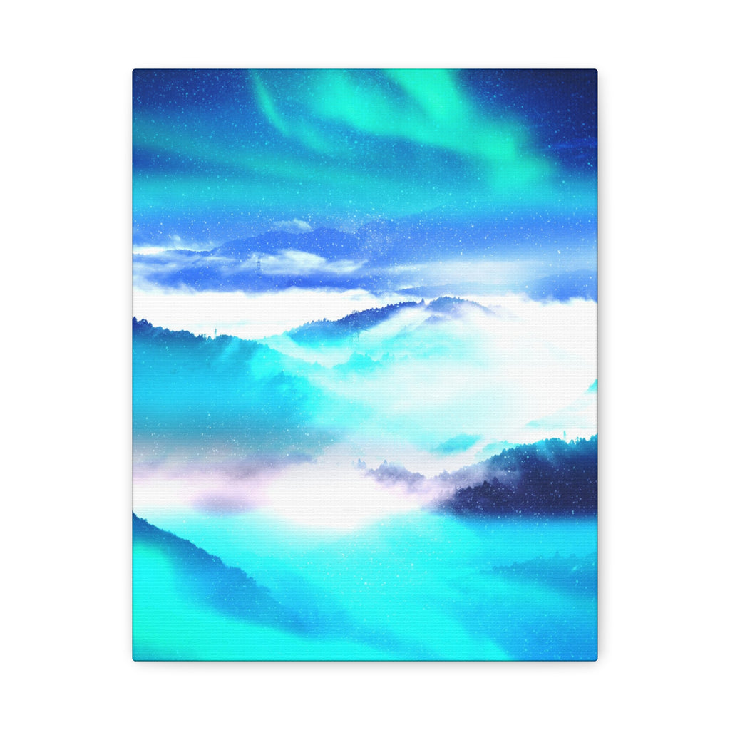 Starry Mountain Sky Canvas Wall Art - Aurora Borealis Decor