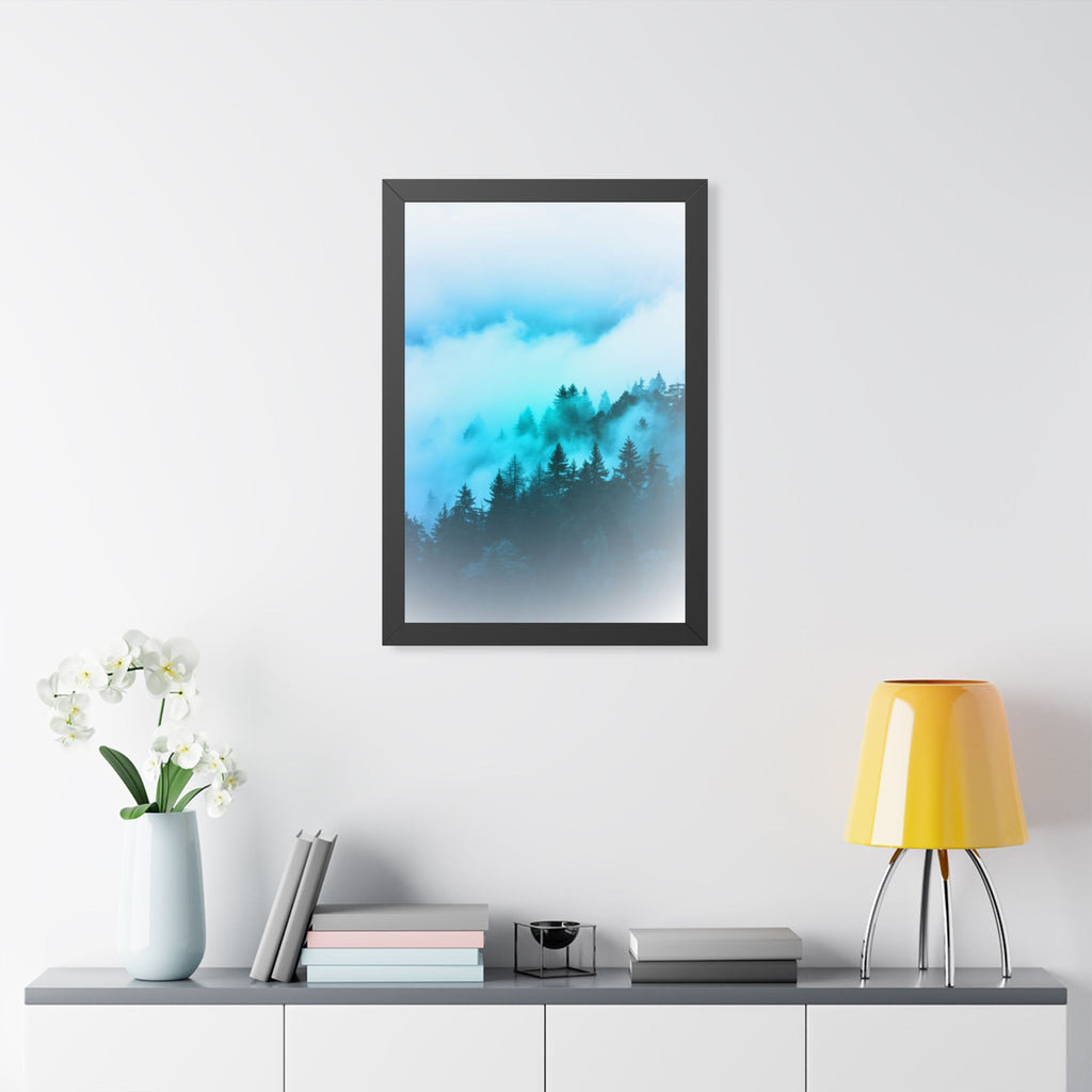 Blue Mountain Fog Framed Poster - Misty Landscape Wall Art