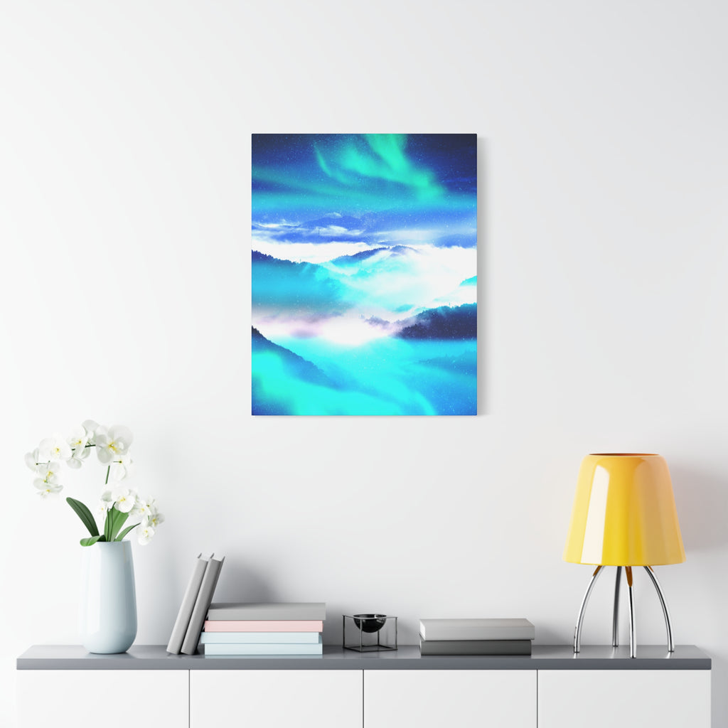 Starry Mountain Sky Canvas Wall Art - Aurora Borealis Decor