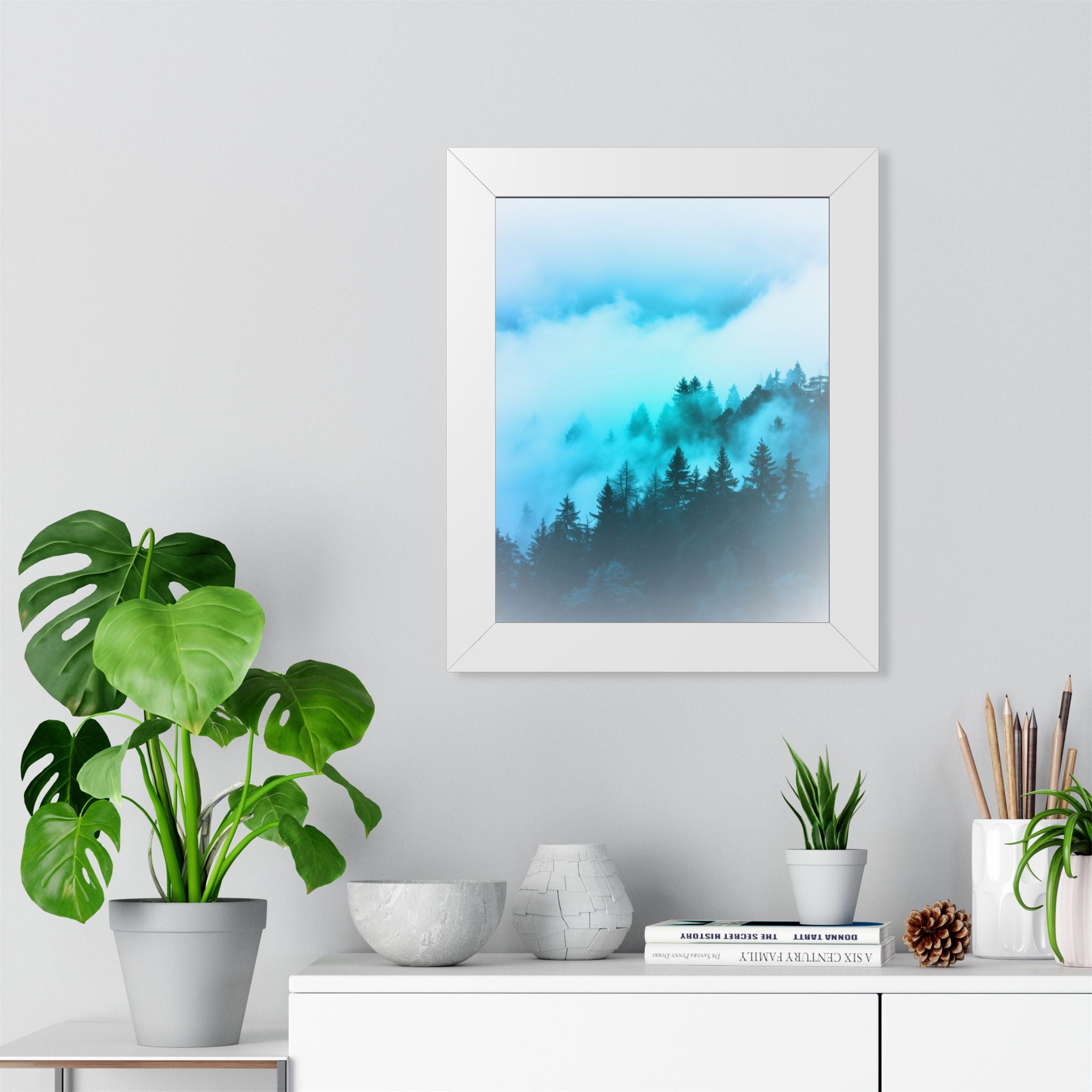 Blue Mountain Fog Framed Poster - Misty Landscape Wall Art
