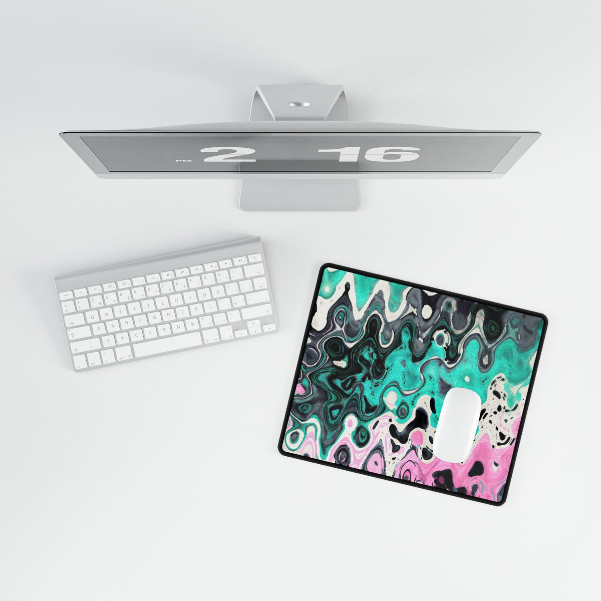 Mint Drip Desk Mat - Psychedelic Abstract Pattern Mouse Pad