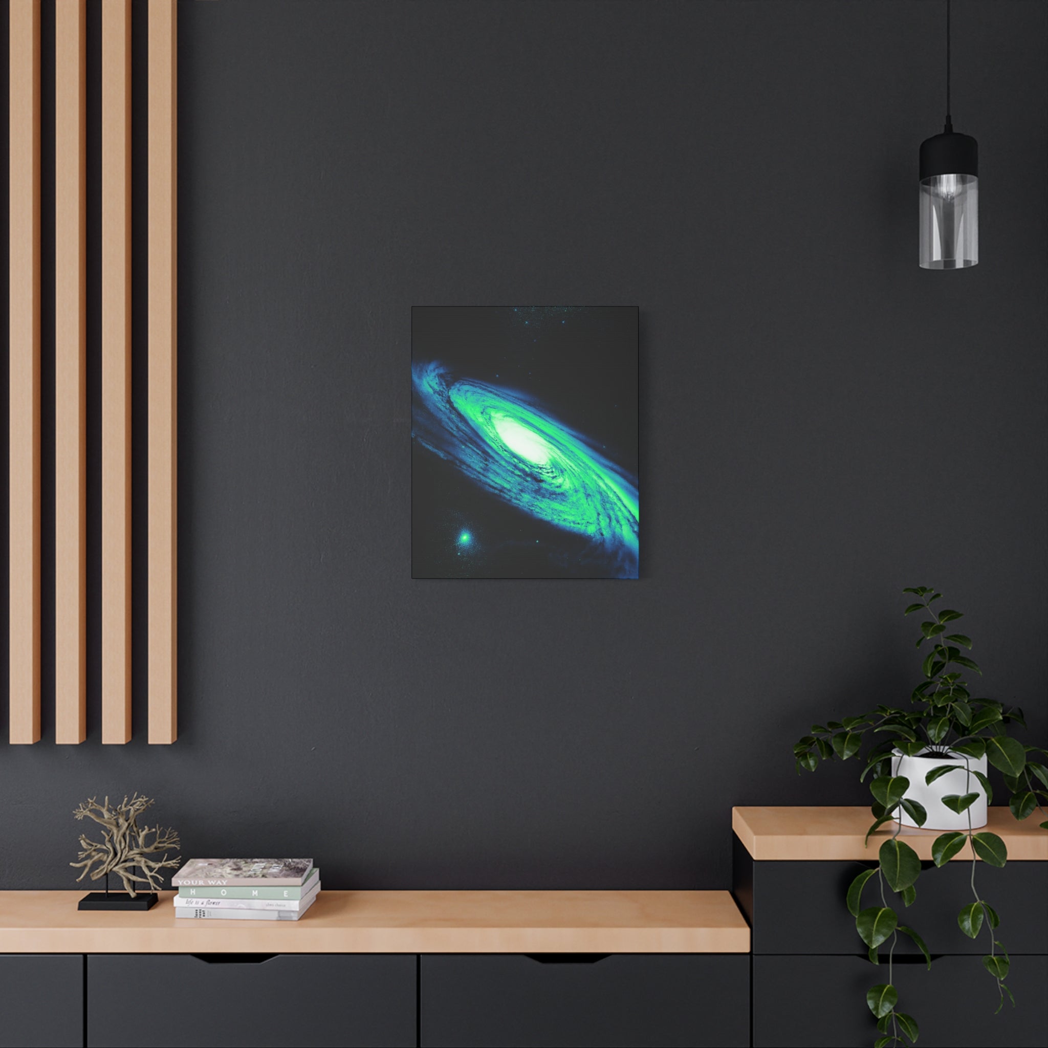 Vaporwave Green Blue Spiral Galaxy Canvas Art | Neon Retro Space Nebula Wall Decor