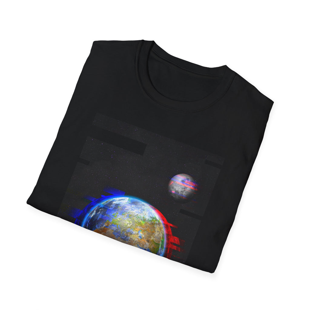 Earth Glitched Graphic Tee - Cosmic Glitch Art Shirt