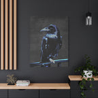 Blue Crow Canvas Wall Art - Surreal Raven Bird Decor