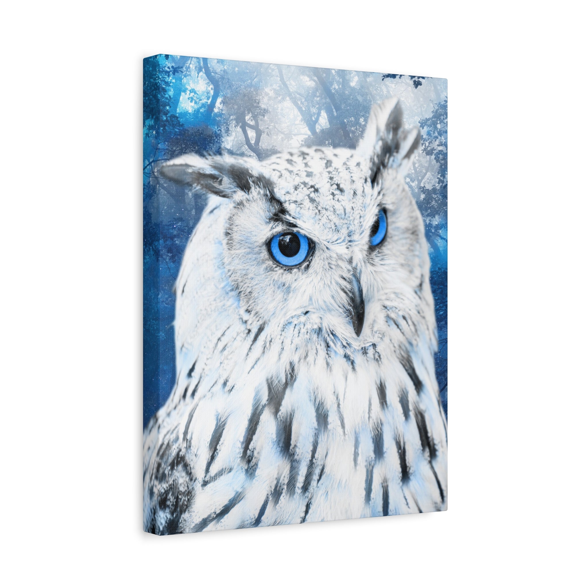Frost Owl Canvas Wall Art - Winter Animal Fantasy Nature Decor