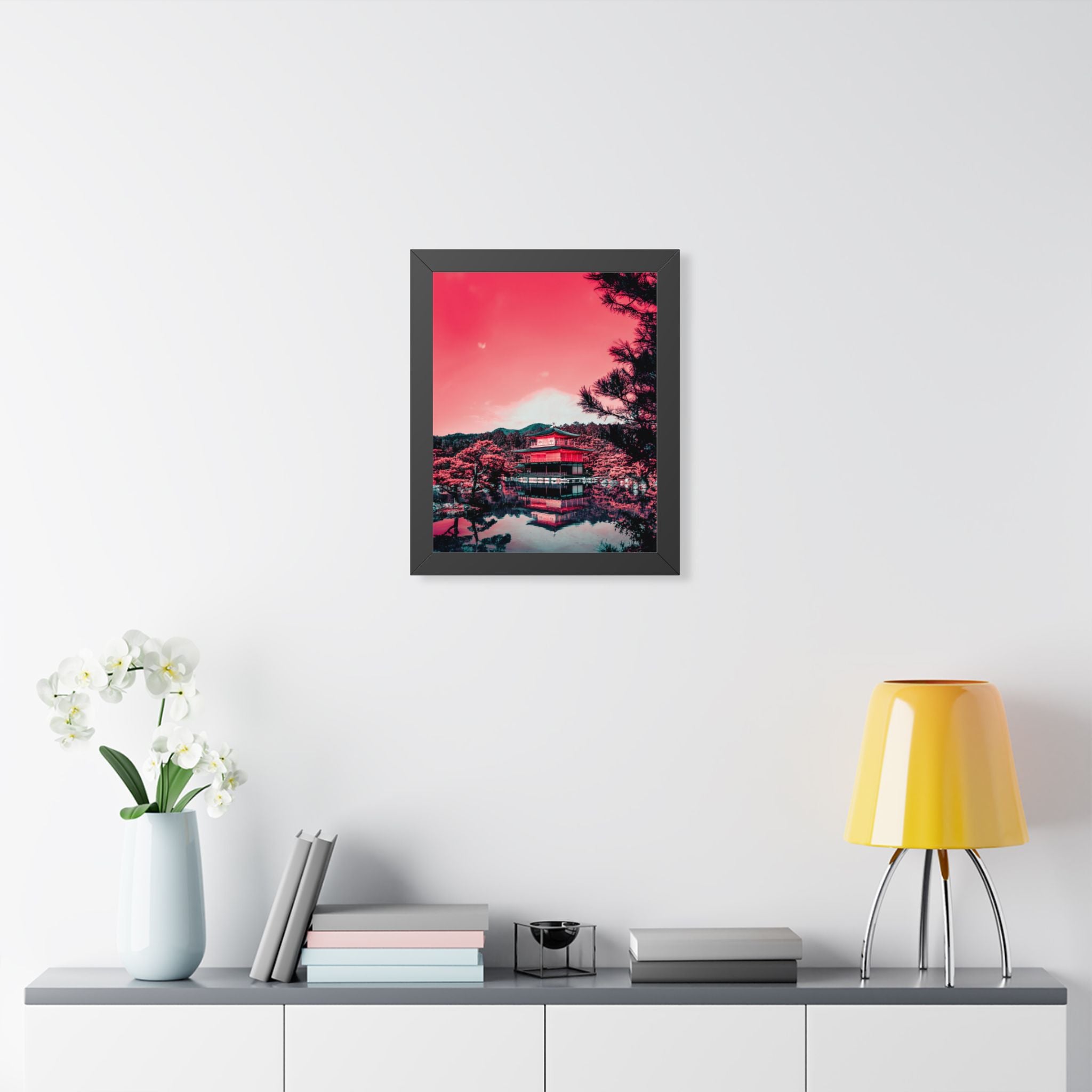 Red Forest Framed Poster - Enchanting Landscape Wall Art