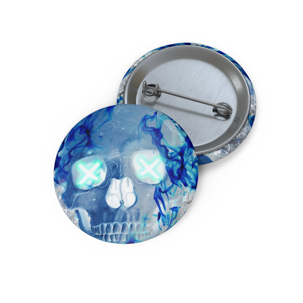 Blue Flame Skull Pin - Gothic Fire Art Button