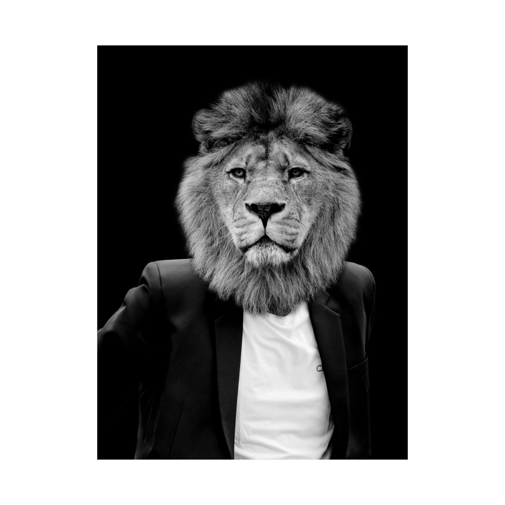 Lion in a Suit Poster - Quirky Animal Portrait Art Print