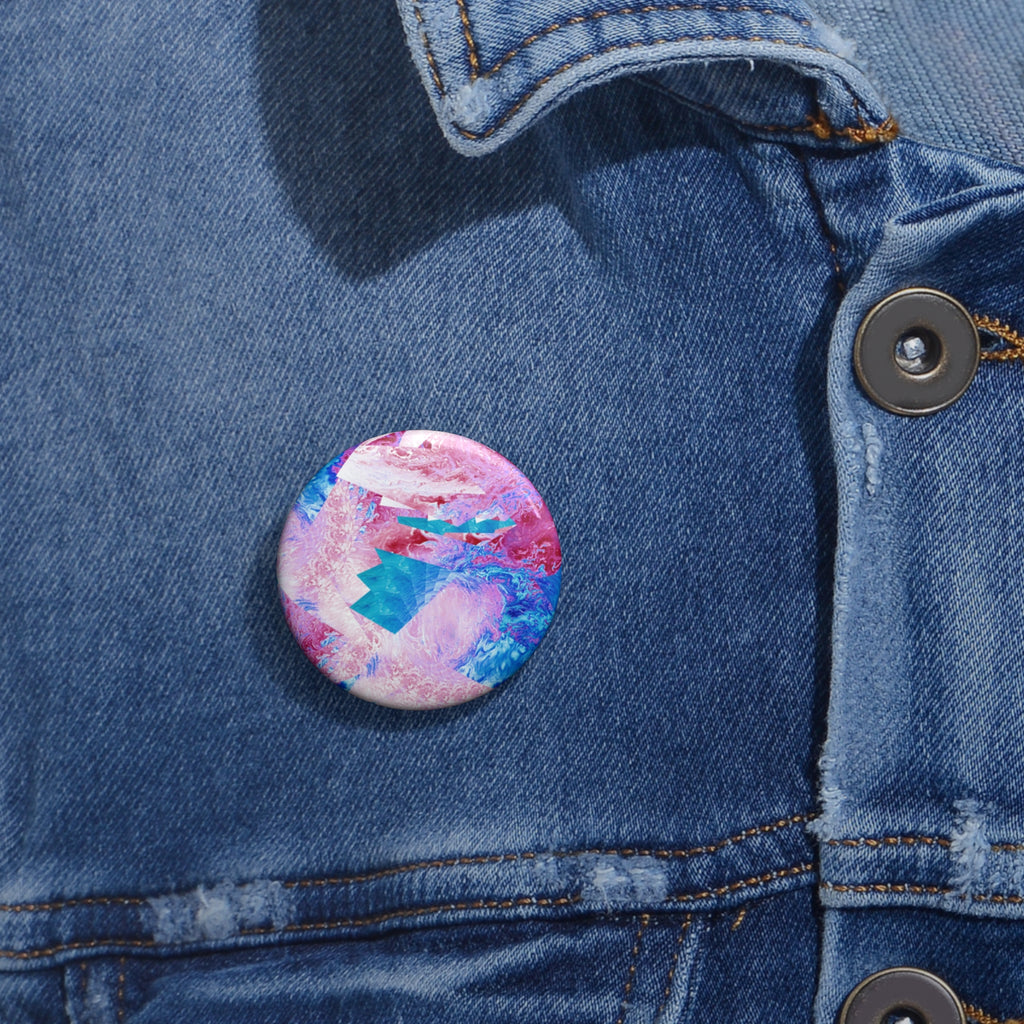 Trippy Pink and Blue Fractal Abstract Pin