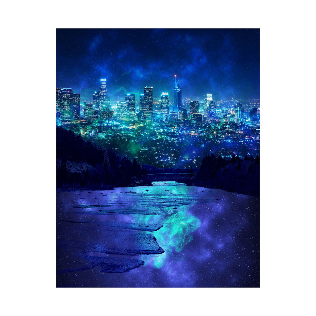 Cosmic Frosted City Skyline Poster Print - Galactic Cityscape