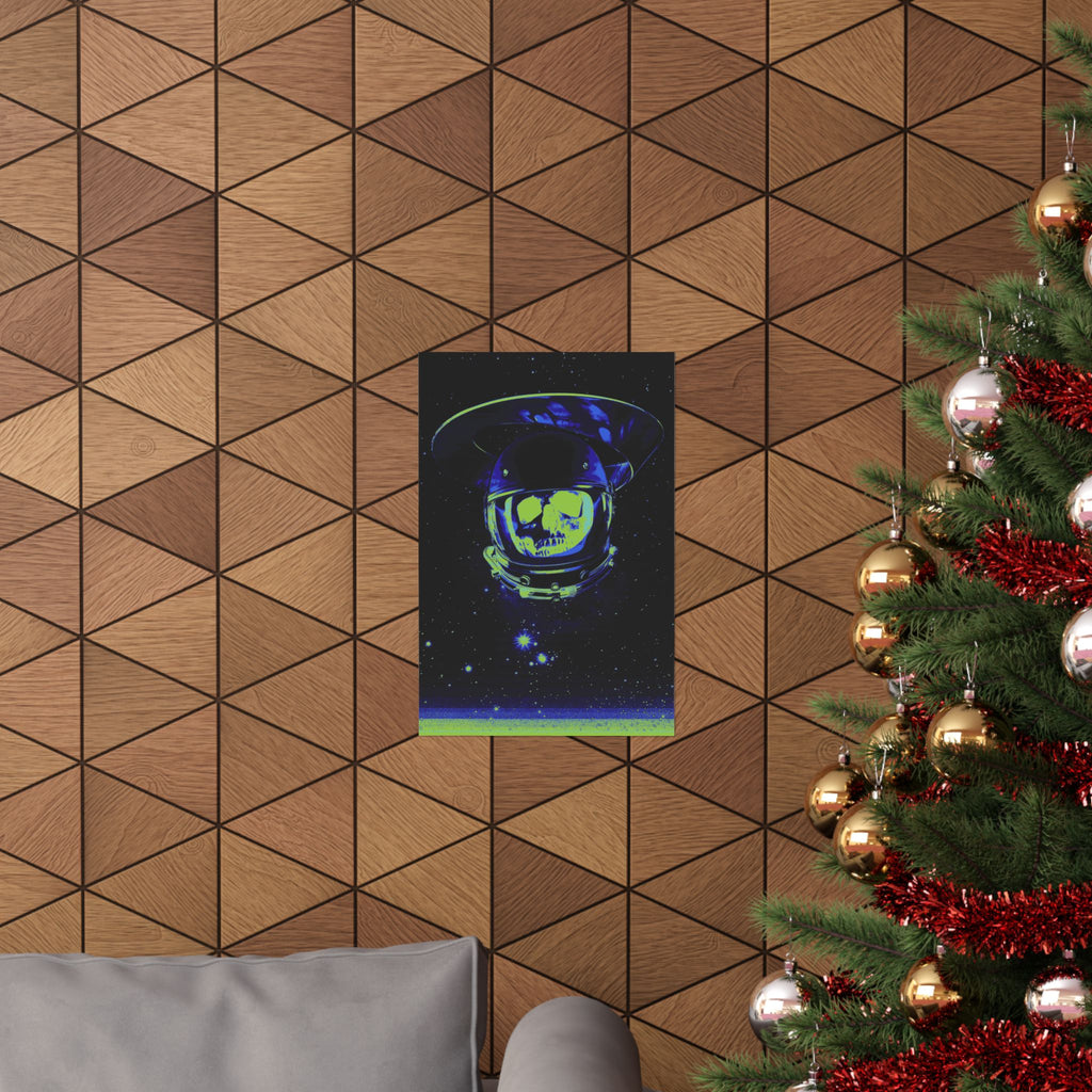 The Void of Space Matte Vertical Poste - Neon Skull Astronaut Art Print